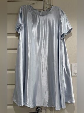 Banana Republic Aurelia Satin Short-Sleeve A-Line Dress in Light Blue L